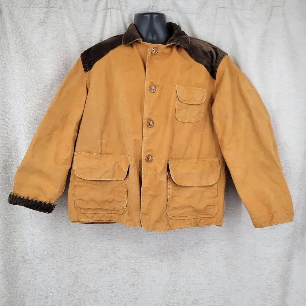 Vintage Hunting Work Barn Chore Jacket Canvas Duck Cloth Coat Corduroy Collar